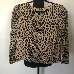 J. Crew Cream and Brown 3/4 Sleeve Boxy Blouse